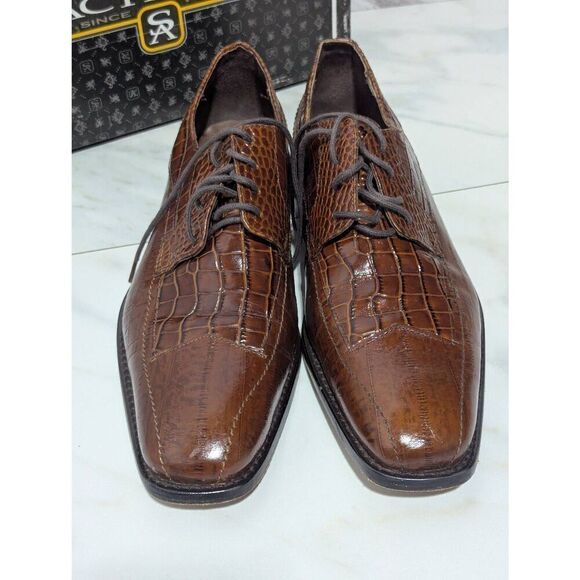 Stacy Adams Men's Brown Trevisco Tobacco Croc Embossed Leather Tie Oxford Size 1 - Picture 5 of 9